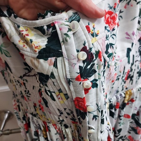 Paco Rabanne White Rose Print Eyelet Trim Minidress - Picture 5 of 9